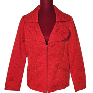 Laura Ashley Red Tone On Tone Leopard Print Jacket Size Medium